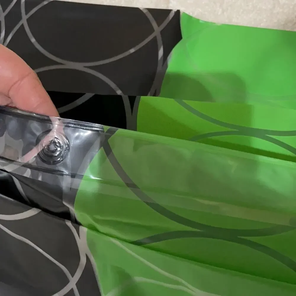 Vinyl shower curtain black green circle design NWT